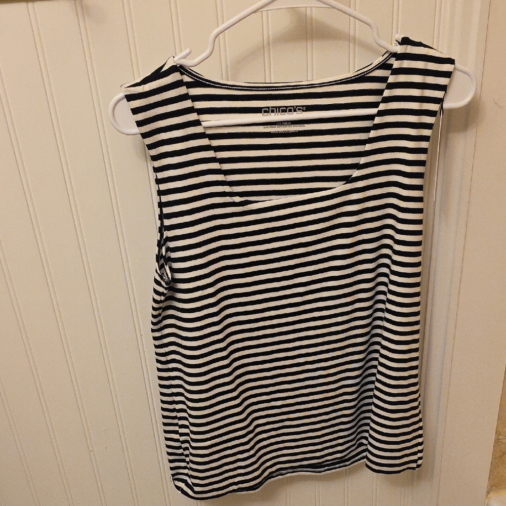NWT Chico's Black and White Striped Square Neck Tank Top